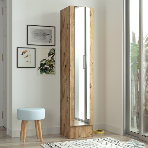 Szafa drewniana na buty z lustrem na drzwiach i 3 półkami 36x36x180cm Torge Promocja