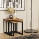 Zestaw 3 stolików kawowych w stylu przemysłowym drewno metal czarny Leron Oferta