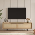 Komoda pod telewizor 160x36cm z drewna 2 drzwi efekt rattanu Bayeaux Oferta