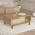 Stolik kawowy 90x60cm z drewna z efektem rattanu i półką Micheau. Promocja