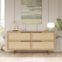 Szafka kredens do salonu lub kuchni drzwi drewno 4 uchylne drzwiczki efekt rattan Dhunnan Oferta