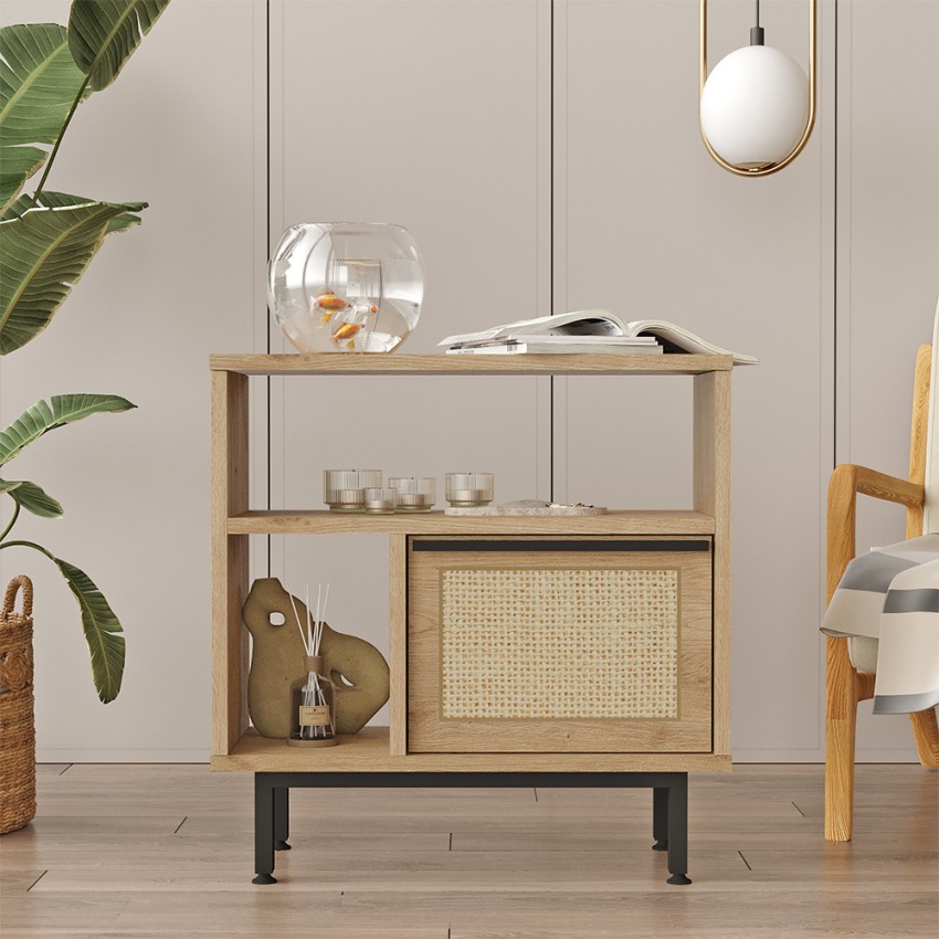szafka do salonu 60x26x60 cm z drewna 2 półki drzwiczki rattanowe Opoli Promocja szafka do salonu 60x26x60 cm z drewna 2 półki drzwiczki rattanowe Opoli Promocja
