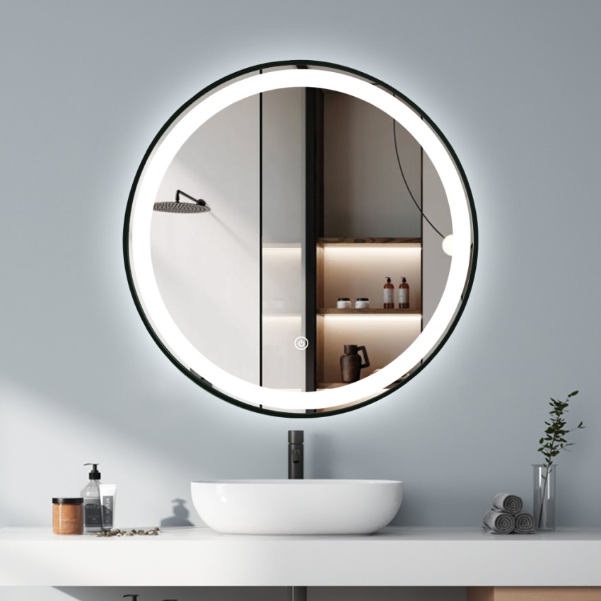 Lustro do łazienki okrągłe 70cm podświetlane tylnie rama Smidmur L Promocja Lustro do łazienki okrągłe 70cm podświetlane tylnie rama Smidmur L Promocja