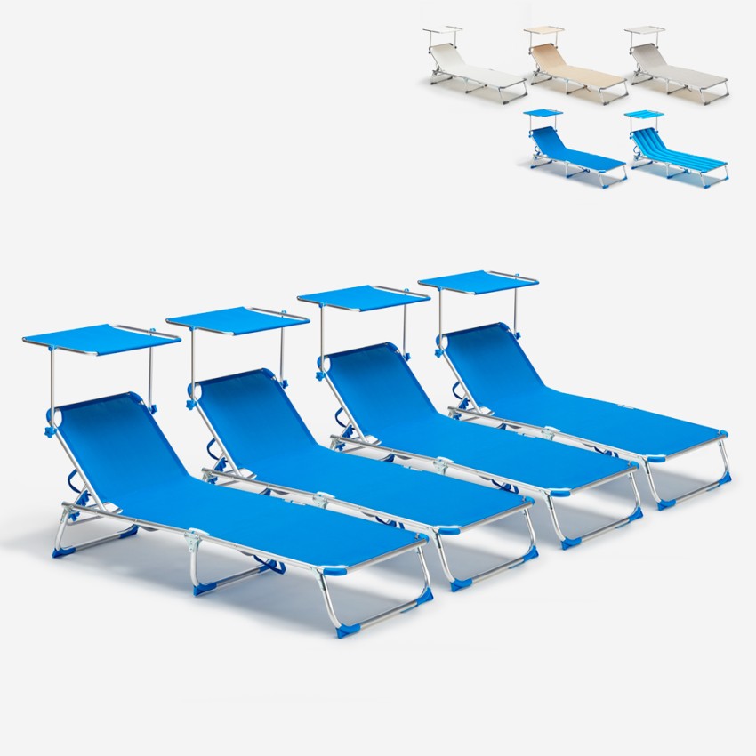 Zestaw 4 leżaków plażowych z daszkiem California 