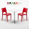 Biały kwadratowy stolik 60x60 cm z 2 kolorowymi krzesłami Paris Hazelnut Promocja