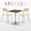 Czarny kwadratowy stolik 60x60 cm ze stalową podstawą i z 2 kolorowymi krzesłami Pistachio Sprzedaż