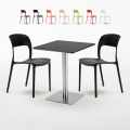 Czarny kwadratowy stolik 60x60 cm ze stalową podstawą i z 2 kolorowymi krzesłami Pistachio Promocja