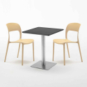 Czarny kwadratowy stolik 60x60 cm ze stalową podstawą i z 2 kolorowymi krzesłami Pistachio Model
