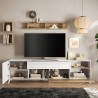 Biała szafka RTV Clere, nowoczesny design, drewniana z 2 drzwiczkami i szufladą, 241x42x67 cm Środki