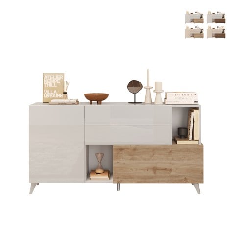 Komoda kuchnia salon 2 drzwi 2 szuflady drewno białe 181x42x94 cm Kamie Promocja