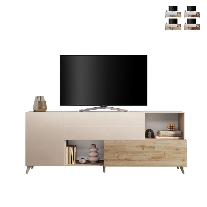 Kredens nowoczesny do kuchni i salonu, biały, drewniany, 2-drzwiowy, z szufladami Maditha Oferta Kredens nowoczesny do kuchni i salonu, biały, drewniany, 2-drzwiowy, z szufladami Maditha Oferta