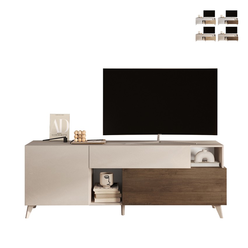 Nowoczesna biała szafka RTV z drewna, 2 drzwi, szuflada, 181x42x67 cm Edwin Sprzedaż Nowoczesna biała szafka RTV z drewna, 2 drzwi, szuflada, 181x42x67 cm Edwin Sprzedaż