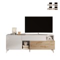 Nowoczesna biała szafka RTV z drewna, 2 drzwi, szuflada, 181x42x67 cm Edwin Promocja