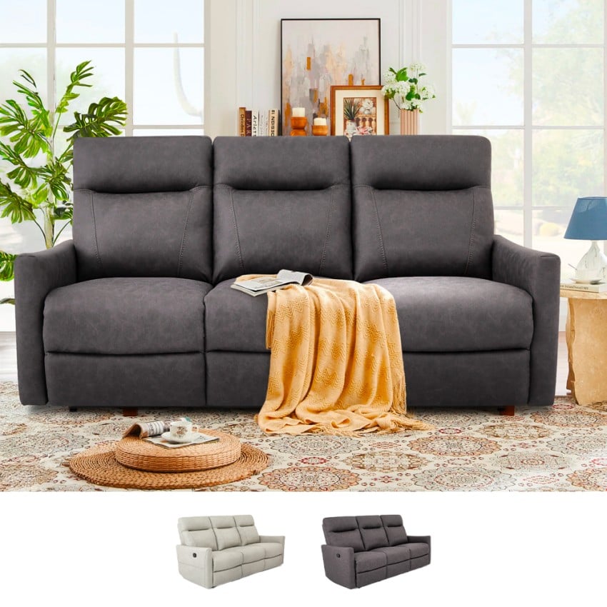 Sofa 3-miejscowa relaks z rozkładaniem manualnym ekoskóra nowoczesny styl szara Kiros Promocja