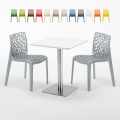Biały kwadratowy stolik 60x60 cm z 2 kolorowymi krzesłami Gruvyer Hazelnut Promocja