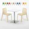 Biały kwadratowy stolik 60x60 cm z 2 kolorowymi krzesłami Gruvyer Hazelnut Sprzedaż