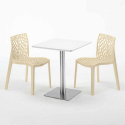 Biały kwadratowy stolik 60x60 cm z 2 kolorowymi krzesłami Gruvyer Hazelnut 
