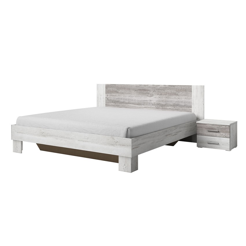 Łóżko małżeńskie 180x200 ze stelażem listewkowym 2 stoliki nocne drewno białe Mosnay Promocja Łóżko małżeńskie 180x200 ze stelażem listewkowym 2 stoliki nocne drewno białe Mosnay Promocja