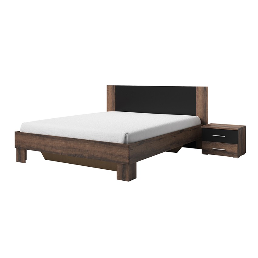 Łóżko małżeńskie 160x200 i 2 szafki nocne czarny dąb stelaż listwowy Kivel Promocja Łóżko małżeńskie 160x200 i 2 szafki nocne czarny dąb stelaż listwowy Kivel Promocja