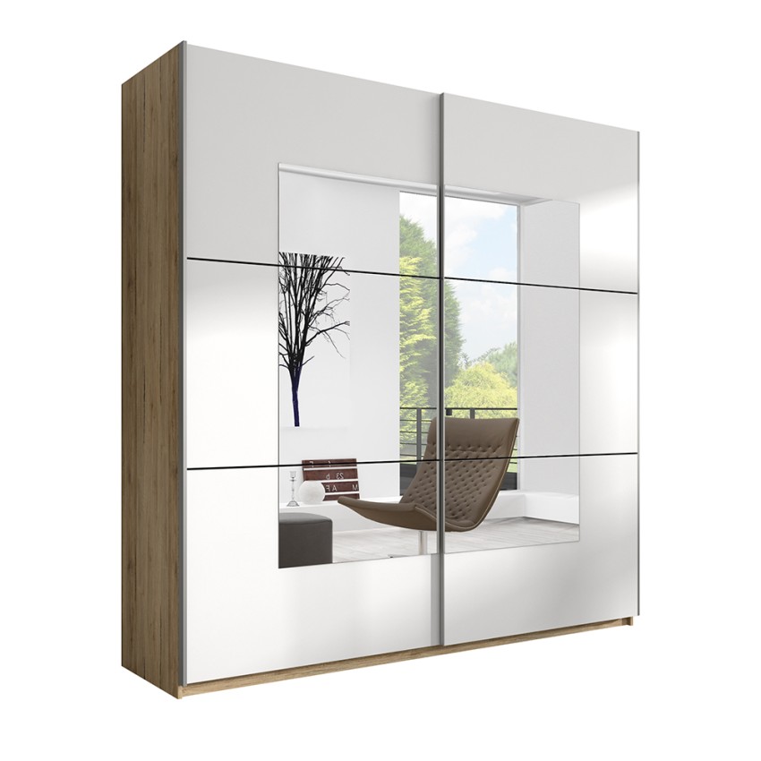 Szafa 2 drzwi przesuwnych biała z lustrem dębowa 180x60x210 Elaisa Promocja Szafa 2 drzwi przesuwnych biała z lustrem dębowa 180x60x210 Elaisa Promocja