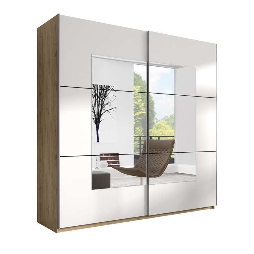 Szafa z dwojgiem szklanych przesuwnych drzwi w kolorze białym dąb jasny 200x60x210 Lille Promocja Szafa z dwojgiem szklanych przesuwnych drzwi w kolorze białym dąb jasny 200x60x210 Lille Promocja