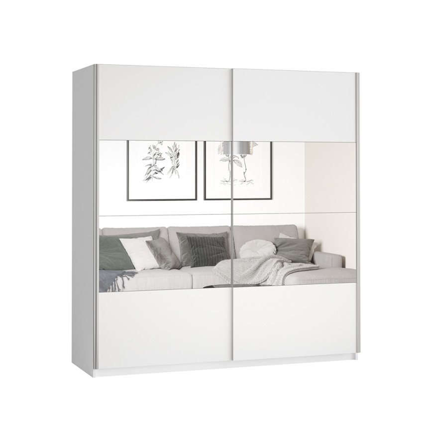 Szafa biała do sypialni drzwi przesuwne lustro 180x60x210 Sidey Promocja Szafa biała do sypialni drzwi przesuwne lustro 180x60x210 Sidey Promocja