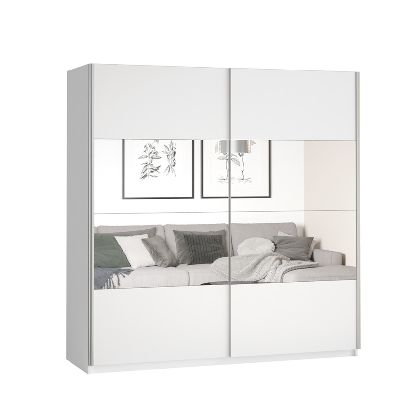 Szafa na ubrania 2-drzwiowa z lustrem 200x60x210 biała Mathea Promocja Szafa na ubrania 2-drzwiowa z lustrem 200x60x210 biała Mathea Promocja
