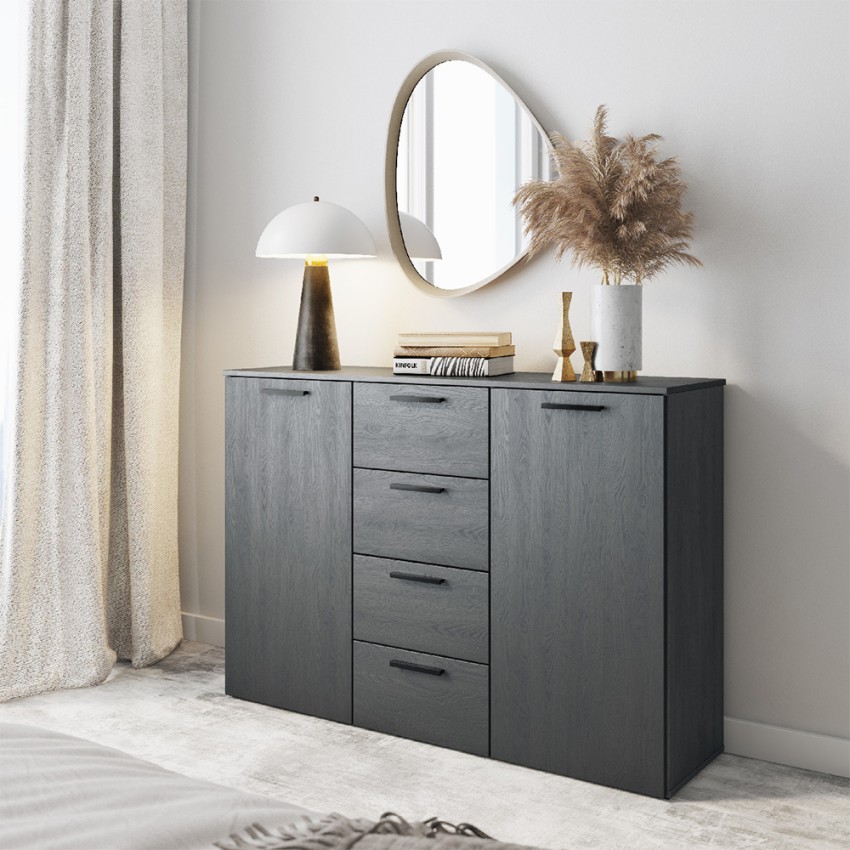 Komoda szafka czarna sypialnia 4 szuflady 2 drzwi 132x38x93 Lyssa Promocja Komoda szafka czarna sypialnia 4 szuflady 2 drzwi 132x38x93 Lyssa Promocja