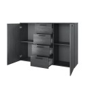 Komoda szafka czarna sypialnia 4 szuflady 2 drzwi 132x38x93 Lyssa Oferta