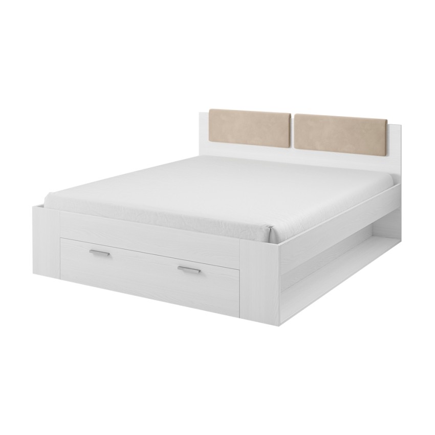 Łóżko małżeńskie 180x200cm z pojemnikiem białe stelaż listewkowy Maddison Promocja Łóżko małżeńskie 180x200cm z pojemnikiem białe stelaż listewkowy Maddison Promocja