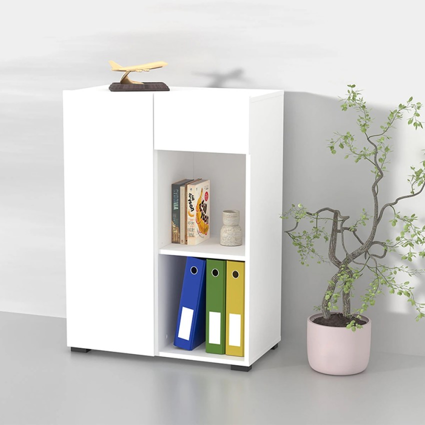 Biblioteczka niska biała regał do biura z szufladą i półką 65x35x89cm Maelis Promocja Biblioteczka niska biała regał do biura z szufladą i półką 65x35x89cm Maelis Promocja