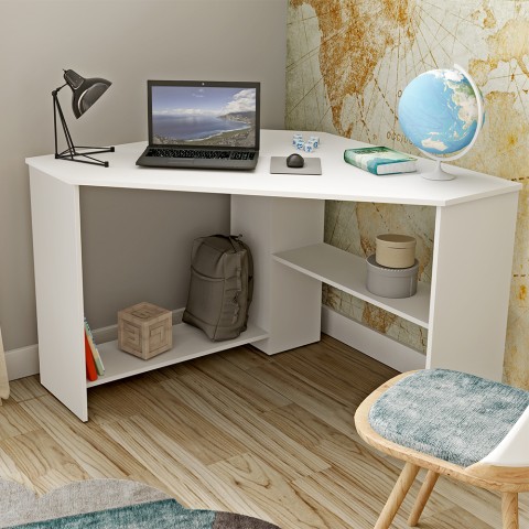 Białe biurko narożne do biura domu 80x80x73cm Keniro Promocja