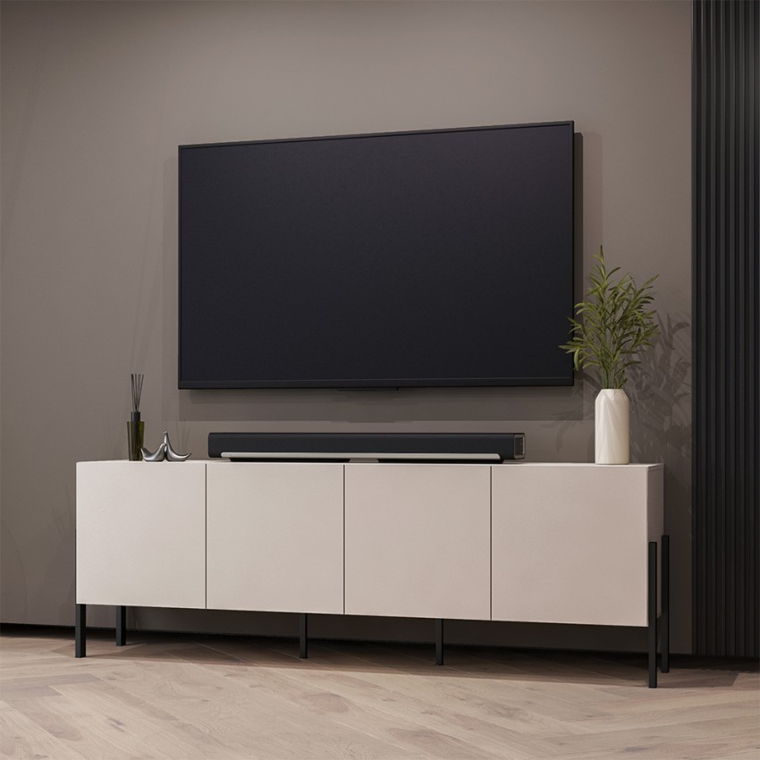 Komoda szafka na TV 4-drzwiowa beżowa w nowoczesnym stylu do salonu 200x40x69cm Givre Promocja Komoda szafka na TV 4-drzwiowa beżowa w nowoczesnym stylu do salonu 200x40x69cm Givre Promocja