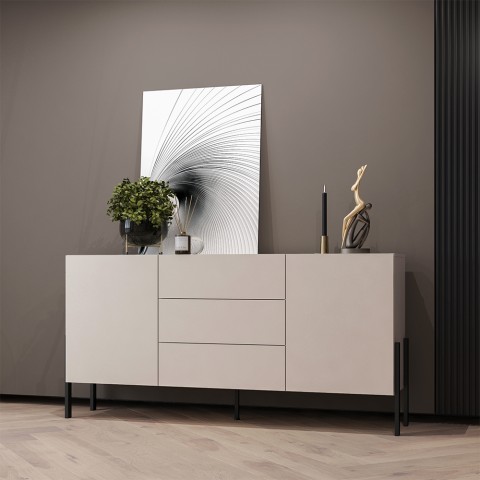Szafka kredens kuchnia salon nowoczesna beżowa 3 szuflady 2 drzwi 184x40x89cm Sibel Promocja