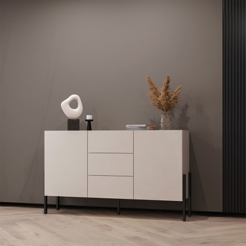 Kredens kuchenny nowoczesny 3 szuflady 2 drzwi beżowy 154x40x89cm Autrey Promocja