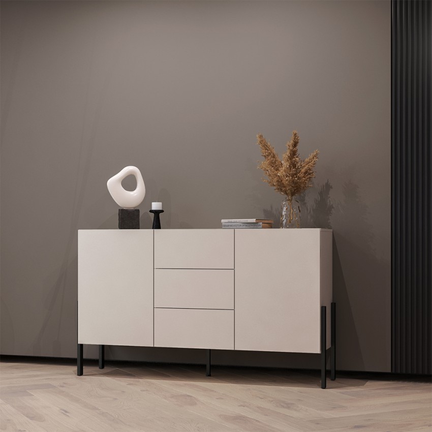 Kredens kuchenny nowoczesny 3 szuflady 2 drzwi beżowy 154x40x89cm Autrey Promocja
