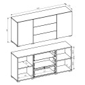 Komoda do salonu biała nowoczesna 3 szuflady 2 drzwi 140x35x63cm Mehdi Stan Magazynowy