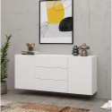 Komoda do salonu biała nowoczesna 3 szuflady 2 drzwi 140x35x63cm Mehdi Rabaty