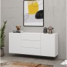 Komoda do salonu biała nowoczesna 3 szuflady 2 drzwi 140x35x63cm Mehdi Rabaty