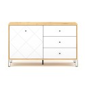 Kredens Kuchenny w Stylu Nowoczesnym 120cm Drewno Dębowe Drzwiczki 3 Szuflady Białe Gwen Oferta