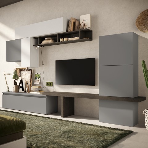 Nowoczesna meblościanka do salonu biało-szaro-czarna Infinity 06 Promocja