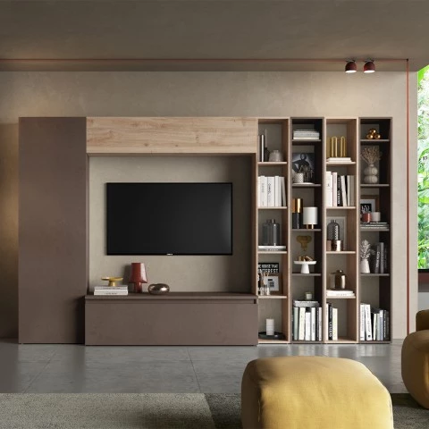 Nowoczesna meblościanka TV z białego i szarego drewna Infinity 10 Promocja