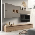 Nowoczesna ściana z szafką RTV wiszącą z drewna Infinity 24 Promocja