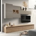 Nowoczesna ściana z szafką RTV wiszącą z drewna Infinity 24 Promocja