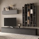 Nowoczesna meblościanka z szarą biblioteczką i czarną szafką RTV Infinity 30 Promocja