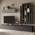 Nowoczesna meblościanka z szarą biblioteczką i czarną szafką RTV Infinity 30 Promocja