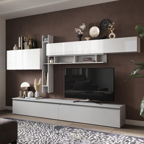 Nowoczesna biała ściana TV z półkami i regałem Infinity 32 Promocja