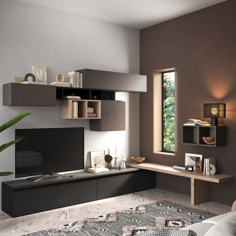 Zestaw mebli salonowych szafka RTV czarna minimalistyczna drewno Infinity 45 Promocja