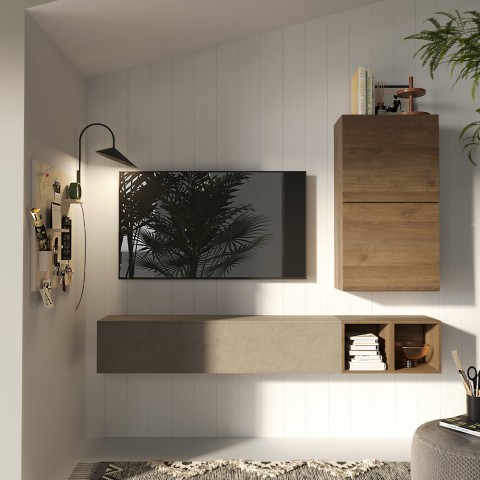 Nowoczesna ściana meblowa z wiszącymi szafkami na TV, drewno Infinity 47 Promocja