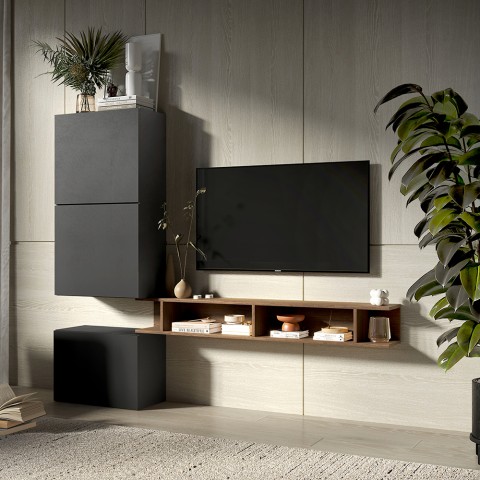 Nowoczesna meblościanka drewniana z wiszącą szafką RTV Infinity 51 Promocja